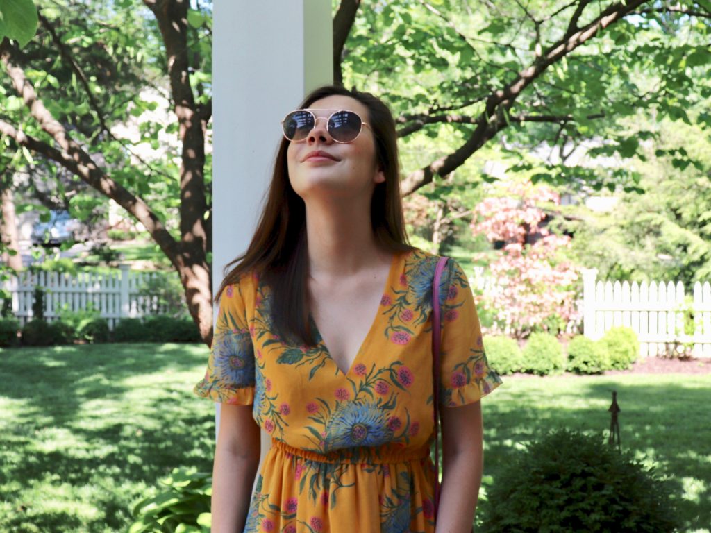 Anthropologie blog fashion sunglasses on spring garden fun summertime dress porch outfit